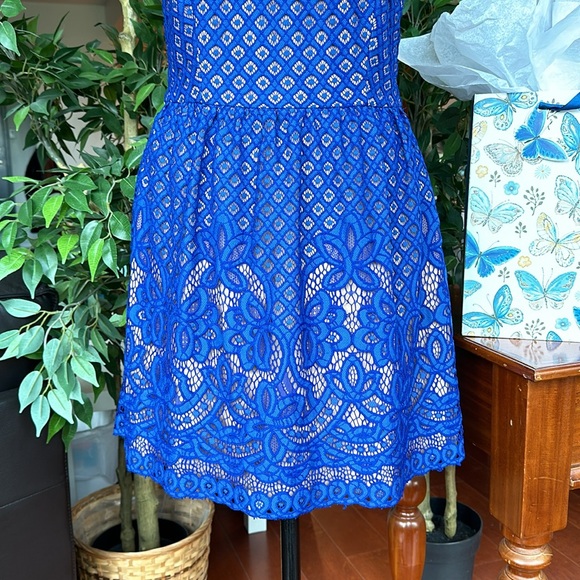 BCBG MaxAzria Blue Lace Jillyan Cocktail Dress Fits like a Size 4 or XS - Small - Picture 6 of 12